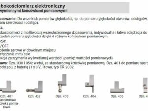 Głębokościomierz elektroniczny z 6 wymiennymi końcówkami pomiarowymi