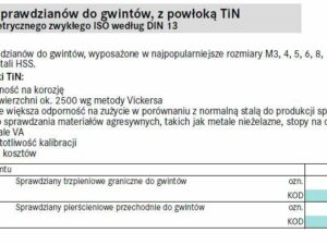 Zestawy sprawdzianów do gwintów z powłoką TiN
